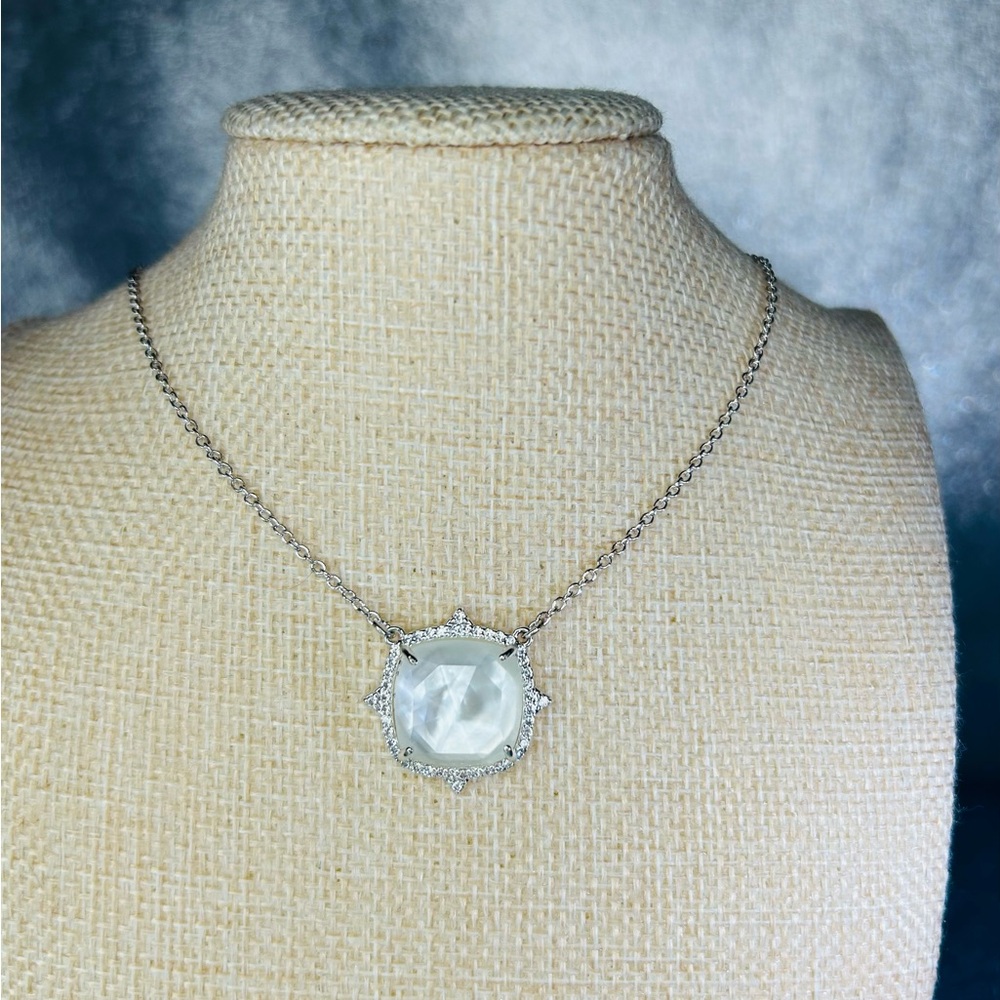 Bomb Party White Quartz on Rhodium Necklace
